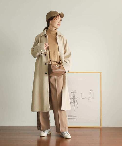 URBAN RESEARCH DOORS(アーバンリサーチドアーズ)の「フレンチウールバルマカンコート(ステンカラーコート・レディース・チャコールグレー/ベージュ・MEDIUM)」の4枚目の写真