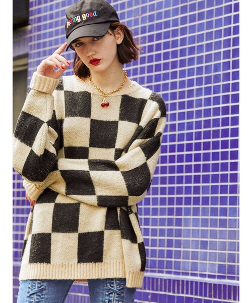 jouetie（ジュエティ）の「パターンジャカードニット（ニット/セーター・レディース・パープル/アイボリー/ブルー/ブラック・MEDIUM）」の7枚目の写真