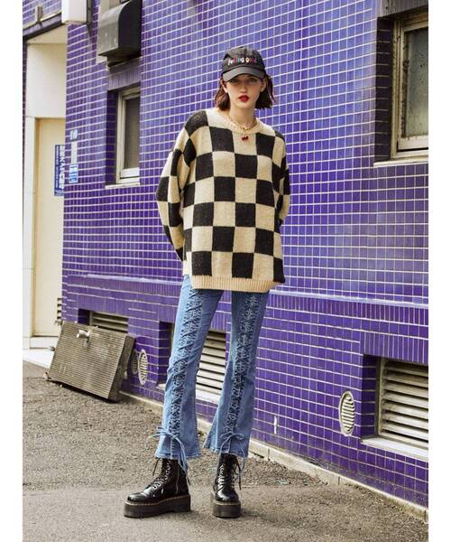 jouetie（ジュエティ）の「パターンジャカードニット（ニット/セーター・レディース・パープル/アイボリー/ブルー/ブラック・MEDIUM）」の8枚目の写真