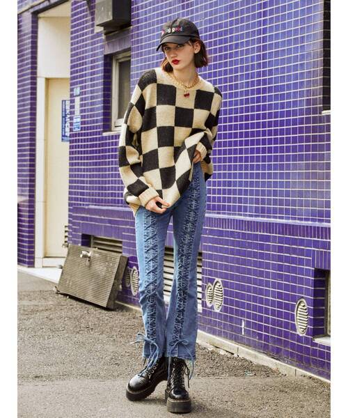 jouetie（ジュエティ）の「パターンジャカードニット（ニット/セーター・レディース・パープル/アイボリー/ブルー/ブラック・MEDIUM）」の10枚目の写真