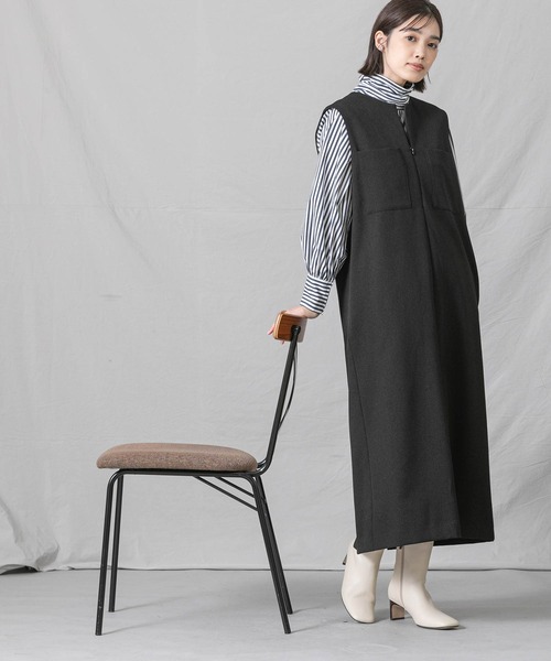 CLOCHE クロシェ キーネックジャンスカ チャコールグレー M〜LL 秋冬