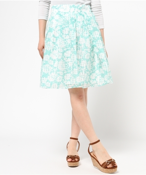 mystic（ミスティック）の「オーガンチェック花柄スカート（スカート・レディース・サックスブルー/ミント/ブラック・ﾌﾘ-）」の3枚目の写真