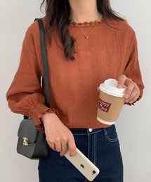 フラワーレースボリュームスリーブブラウス