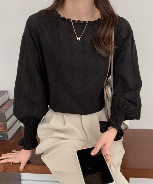 ECLIN(エクラン)の「フラワーレースボリュームスリーブブラウス(シャツ/ブラウス・レディース・ブラック/グレー/グリーン/ブラウン/ホワイト/ベージュ・FREE)」の19枚目の写真