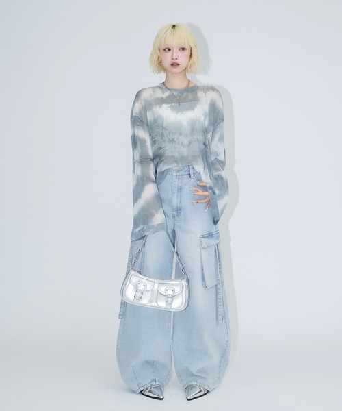 sharespirit タイダイ　カットソー　長袖トップス　グランジ marai 後ろボタン 長袖 カットソー ロンT レディース 大きい