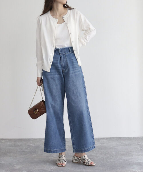 fredy emue（フレディエミュ）の「コットン100ベーシックカーディガン（カーディガン/ボレロ・レディース・オフホワイト/ライトグリーン/ライトブルー/ブラック・38）」の5枚目の写真