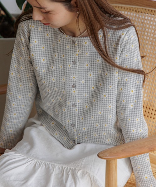 flower（フラワー）の「ブルーミングチェックトップ（カーディガン/ボレロ・レディース・ブルー/グレー・FREE）」の2枚目の写真