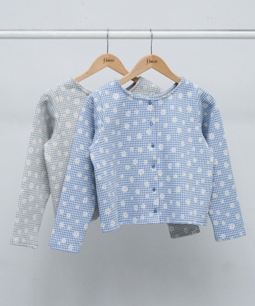 flower（フラワー）の「ブルーミングチェックトップ（カーディガン/ボレロ・レディース・ブルー/グレー・FREE）」の3枚目の写真