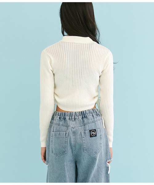 トップス Anna セール】エリ付シャーリングサマーニットトップスセーター(T
