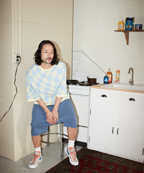 ADAM PATEK(アダムパテック)の「ADAMPATEK / skewed check pattern short sleeve knit/ルーズシルエット半袖ニットTシャツ”歪みチェッカー”(ニット/セーター・メンズ・イエロー/ブラック・1/2/3)」の12枚目の写真