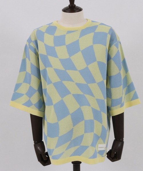 ADAM PATEK(アダムパテック)の「ADAMPATEK / skewed check pattern short sleeve knit/ルーズシルエット半袖ニットTシャツ”歪みチェッカー”(ニット/セーター・メンズ・イエロー/ブラック・1/2/3)」の11枚目の写真