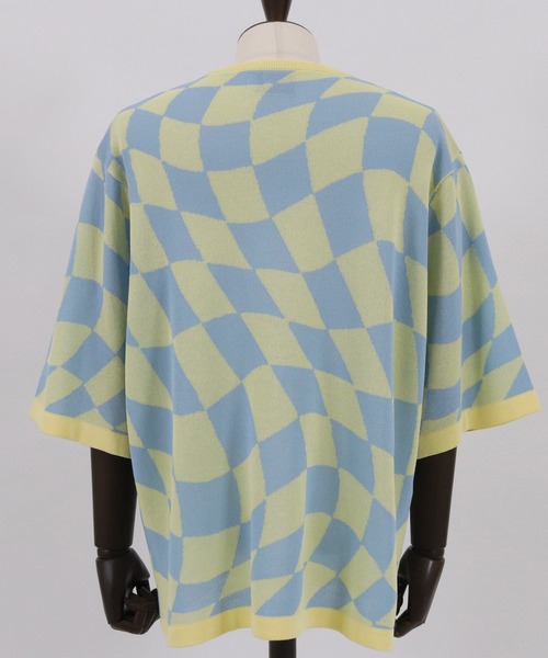 ADAM PATEK(アダムパテック)の「ADAMPATEK / skewed check pattern short sleeve knit/ルーズシルエット半袖ニットTシャツ”歪みチェッカー”(ニット/セーター・メンズ・イエロー/ブラック・1/2/3)」の15枚目の写真