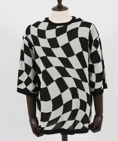 ADAM PATEK(アダムパテック)の「ADAMPATEK / skewed check pattern short sleeve knit/ルーズシルエット半袖ニットTシャツ”歪みチェッカー”(ニット/セーター・メンズ・イエロー/ブラック・1/2/3)」の18枚目の写真