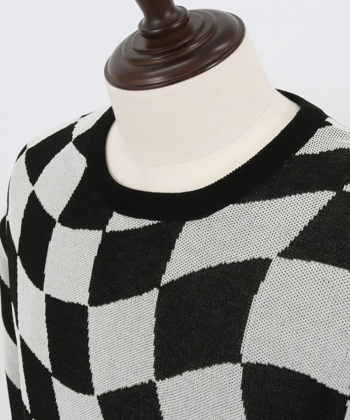 ADAM PATEK(アダムパテック)の「ADAMPATEK / skewed check pattern short sleeve knit/ルーズシルエット半袖ニットTシャツ”歪みチェッカー”(ニット/セーター・メンズ・イエロー/ブラック・1/2/3)」の8枚目の写真