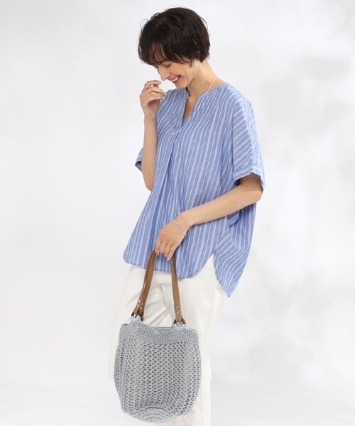 SHOO・LA・RUE（シューラルー）の「◆【UVカット/抗菌防臭/吸水速乾/親子リンク可能】大人のためのフレンチリネンブレンド ドルマンスキッパー（シャツ/ブラウス・レディース・イエロー/グリーン/ブラック/パープル系/ブルー系7/グリーン系その他4/ホワイト/ピンク系/ブラック系1/ネイビー系2/ライトブルー/ピンク系7/ピンク系その他2/ブルー系2・00）」の10枚目の写真