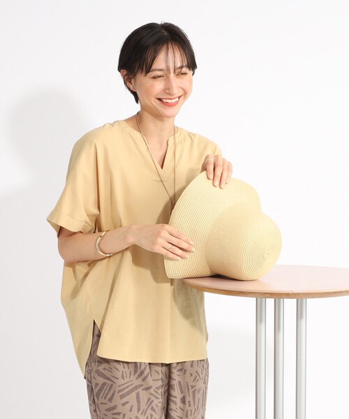 SHOO・LA・RUE（シューラルー）の「◆【UVカット/抗菌防臭/吸水速乾/親子リンク可能】大人のためのフレンチリネンブレンド ドルマンスキッパー（シャツ/ブラウス・レディース・イエロー/グリーン/ブラック/パープル系/ブルー系7/グリーン系その他4/ホワイト/ピンク系/ブラック系1/ネイビー系2/ライトブルー/ピンク系7/ピンク系その他2/ブルー系2・00）」の12枚目の写真