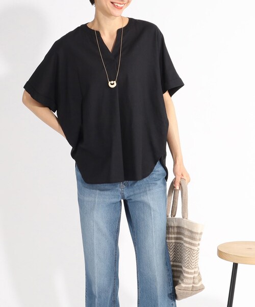 SHOO・LA・RUE（シューラルー）の「◆【UVカット/抗菌防臭/吸水速乾/親子リンク可能】大人のためのフレンチリネンブレンド ドルマンスキッパー（シャツ/ブラウス・レディース・イエロー/グリーン/ブラック/パープル系/ブルー系7/グリーン系その他4/ホワイト/ピンク系/ブラック系1/ネイビー系2/ライトブルー/ピンク系7/ピンク系その他2/ブルー系2・00）」の3枚目の写真