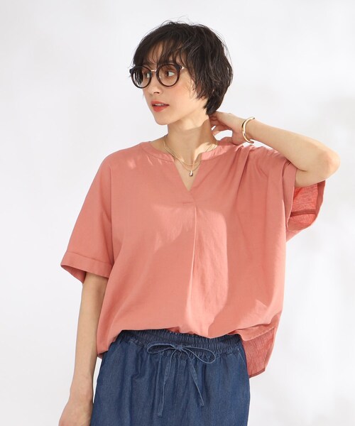 SHOO・LA・RUE（シューラルー）の「◆【UVカット/抗菌防臭/吸水速乾/親子リンク可能】大人のためのフレンチリネンブレンド ドルマンスキッパー（シャツ/ブラウス・レディース・イエロー/グリーン/ブラック/パープル系/ブルー系7/グリーン系その他4/ホワイト/ピンク系/ブラック系1/ネイビー系2/ライトブルー/ピンク系7/ピンク系その他2/ブルー系2・00）」の16枚目の写真