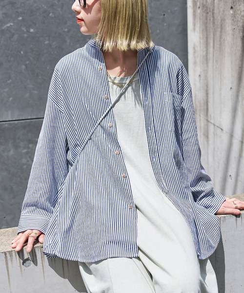 CIAOPANIC TYPY（チャオパニックティピー）の「ウォッシャブルリネンバンドカラーシャツ（シャツ/ブラウス・メンズ・ホワイト/チャコールグレー/ネイビー/サックスブルー/オレンジ/ベージュ系その他・SMALL/MEDIUM/LARGE）」の5枚目の写真