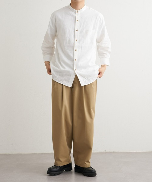 CIAOPANIC TYPY（チャオパニックティピー）の「ウォッシャブルリネンバンドカラーシャツ（シャツ/ブラウス・メンズ・ホワイト/チャコールグレー/ネイビー/サックスブルー/オレンジ/ベージュ系その他・SMALL/MEDIUM/LARGE）」の9枚目の写真