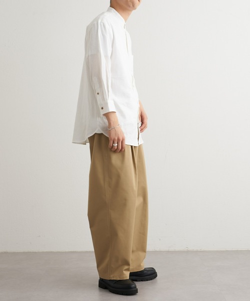 CIAOPANIC TYPY（チャオパニックティピー）の「ウォッシャブルリネンバンドカラーシャツ（シャツ/ブラウス・メンズ・ホワイト/チャコールグレー/ネイビー/サックスブルー/オレンジ/ベージュ系その他・SMALL/MEDIUM/LARGE）」の10枚目の写真