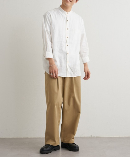 CIAOPANIC TYPY（チャオパニックティピー）の「ウォッシャブルリネンバンドカラーシャツ（シャツ/ブラウス・メンズ・ホワイト/チャコールグレー/ネイビー/サックスブルー/オレンジ/ベージュ系その他・SMALL/MEDIUM/LARGE）」の8枚目の写真