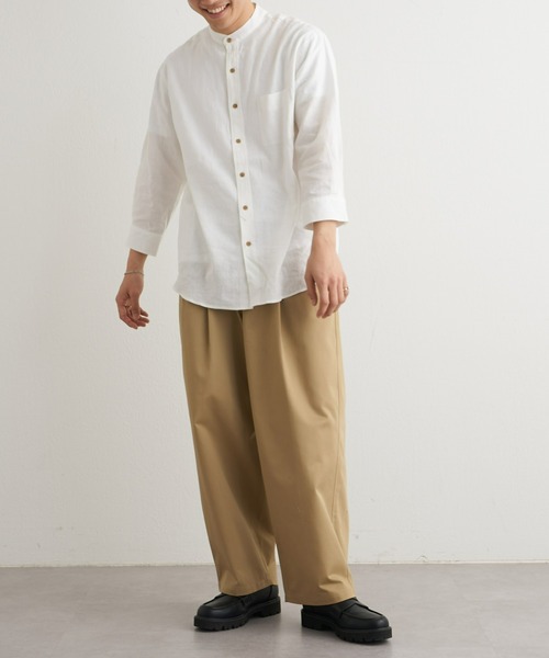 CIAOPANIC TYPY（チャオパニックティピー）の「ウォッシャブルリネンバンドカラーシャツ（シャツ/ブラウス・メンズ・ホワイト/チャコールグレー/ネイビー/サックスブルー/オレンジ/ベージュ系その他・SMALL/MEDIUM/LARGE）」の7枚目の写真