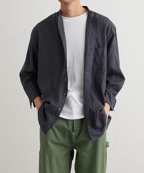 CIAOPANIC TYPY（チャオパニックティピー）の「ウォッシャブルリネンバンドカラーシャツ（シャツ/ブラウス・メンズ・ホワイト/チャコールグレー/ネイビー/サックスブルー/オレンジ/ベージュ系その他・SMALL/MEDIUM/LARGE）」の15枚目の写真