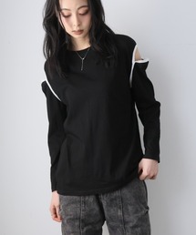 カットショルダーロングTシャツ