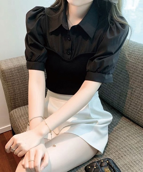 SPIGA(スピーガ)の「ニットビスチェドッキングパフスリーブブラウス(シャツ/ブラウス・レディース・ブラック/ベージュ・FREE)」の3枚目の写真