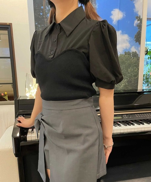 SPIGA(スピーガ)の「ニットビスチェドッキングパフスリーブブラウス(シャツ/ブラウス・レディース・ブラック/ベージュ・FREE)」の17枚目の写真