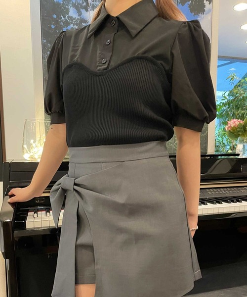 SPIGA(スピーガ)の「ニットビスチェドッキングパフスリーブブラウス(シャツ/ブラウス・レディース・ブラック/ベージュ・FREE)」の16枚目の写真