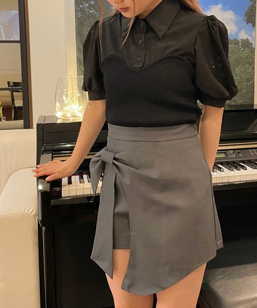 SPIGA(スピーガ)の「ニットビスチェドッキングパフスリーブブラウス(シャツ/ブラウス・レディース・ブラック/ベージュ・FREE)」の15枚目の写真