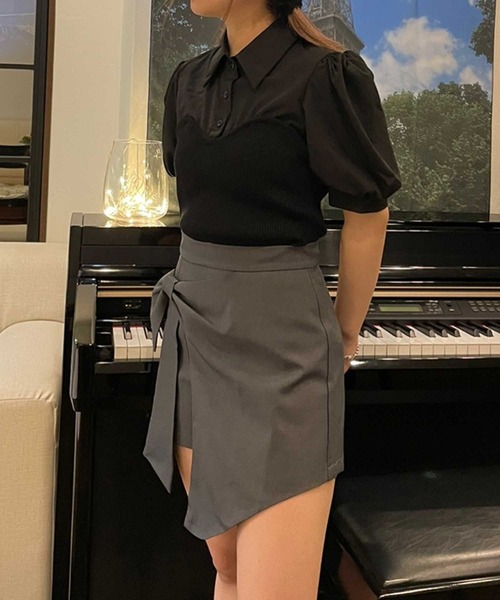 SPIGA(スピーガ)の「ニットビスチェドッキングパフスリーブブラウス(シャツ/ブラウス・レディース・ブラック/ベージュ・FREE)」の14枚目の写真