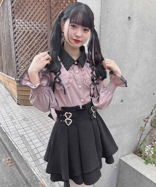 ROJITA(ロジータ)の「配色レースアップBIG衿ブラウス(シャツ/ブラウス・レディース・ブラック/ピンク/ホワイト・FREE)」の4枚目の写真