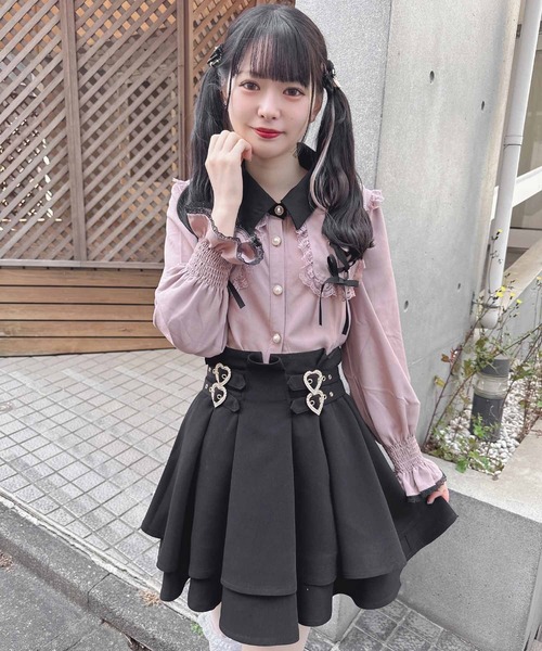 ROJITA(ロジータ)の「配色レースアップBIG衿ブラウス(シャツ/ブラウス・レディース・ブラック/ピンク/ホワイト・FREE)」の7枚目の写真