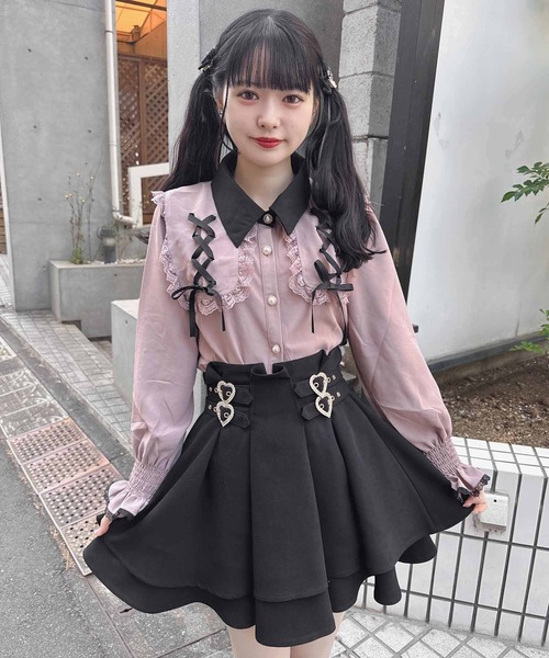 ROJITA(ロジータ)の「配色レースアップBIG衿ブラウス(シャツ/ブラウス・レディース・ブラック/ピンク/ホワイト・FREE)」の8枚目の写真