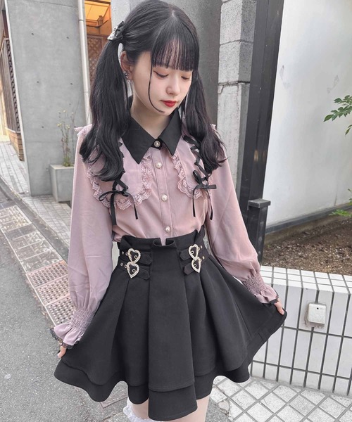 ROJITA(ロジータ)の「配色レースアップBIG衿ブラウス(シャツ/ブラウス・レディース・ブラック/ピンク/ホワイト・FREE)」の10枚目の写真
