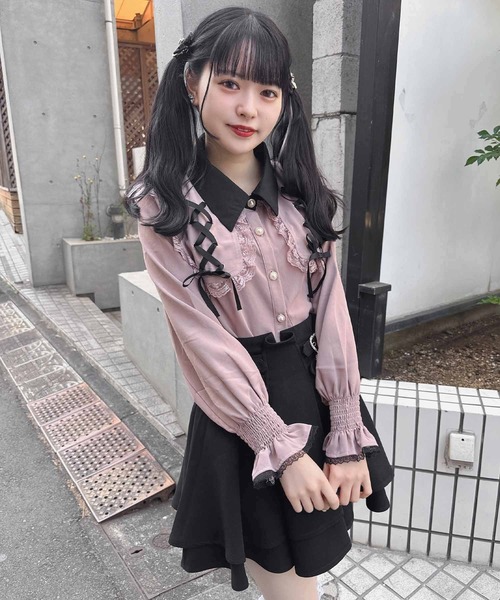 ROJITA(ロジータ)の「配色レースアップBIG衿ブラウス(シャツ/ブラウス・レディース・ブラック/ピンク/ホワイト・FREE)」の12枚目の写真