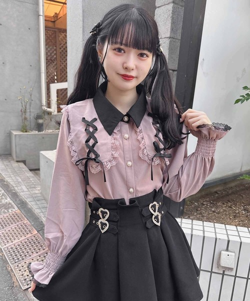 ROJITA(ロジータ)の「配色レースアップBIG衿ブラウス(シャツ/ブラウス・レディース・ブラック/ピンク/ホワイト・FREE)」の16枚目の写真