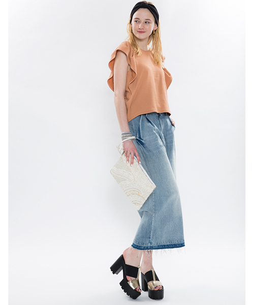 mystic(ミスティック)の「【mystic】デニムフリンジパンツ(デニムパンツ・レディース・オフホワイト/ネイビー/ライトブルー・1/2)」の8枚目の写真