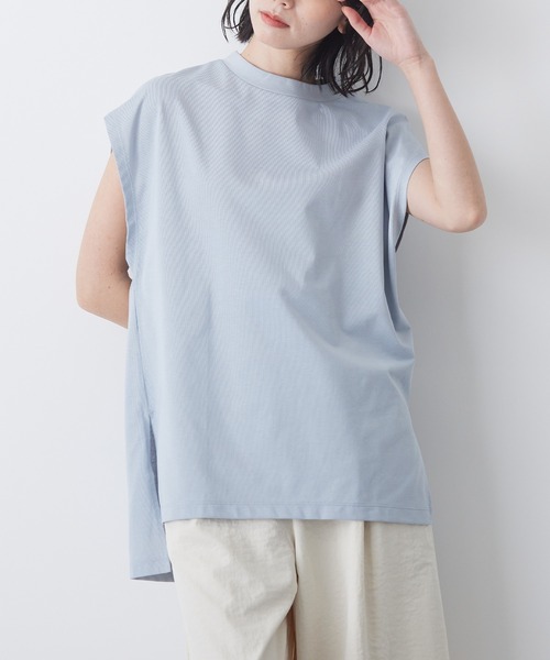 for/c(フォーシー)の「モックネックサイドスリットチュニック【サスティナブル】(Tシャツ/カットソー・レディース・ホワイト/グレイッシュブルー・M/L)」の2枚目の写真
