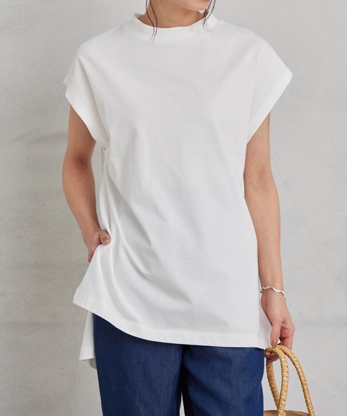 for/c(フォーシー)の「モックネックサイドスリットチュニック【サスティナブル】(Tシャツ/カットソー・レディース・ホワイト/グレイッシュブルー・M/L)」の5枚目の写真