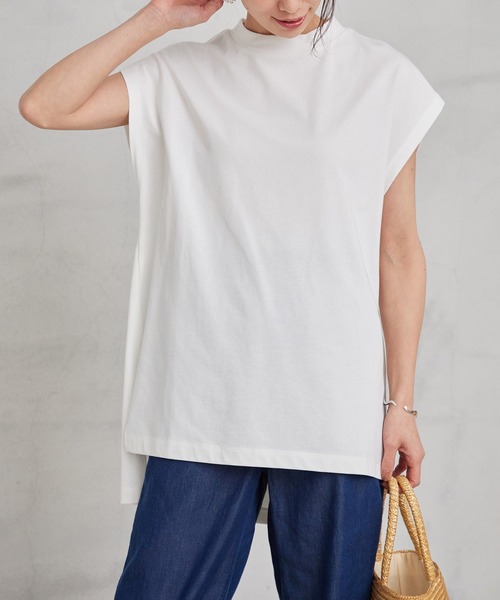 for/c(フォーシー)の「モックネックサイドスリットチュニック【サスティナブル】(Tシャツ/カットソー・レディース・ホワイト/グレイッシュブルー・M/L)」の6枚目の写真