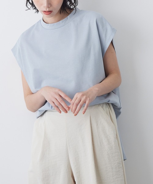 for/c(フォーシー)の「モックネックサイドスリットチュニック【サスティナブル】(Tシャツ/カットソー・レディース・ホワイト/グレイッシュブルー・M/L)」の18枚目の写真