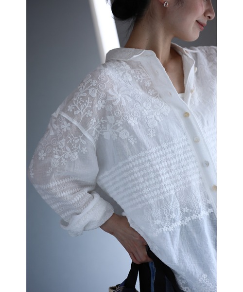 cawaii（カワイイ）の「どこから見ても刺繍にうっとり ガーゼシアーシャツ（シャツ/ブラウス・レディース・ホワイト・FREE）」の14枚目の写真