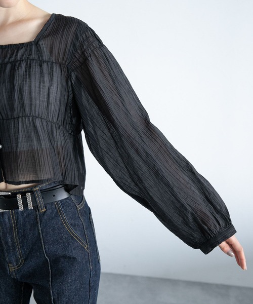 PAGEBOY(ページボーイ)の「シャーリングミニ2WAYブラウス(シャツ/ブラウス・レディース・ブラック/オフホワイト/ブルー/クリーム・FREE)」の18枚目の写真