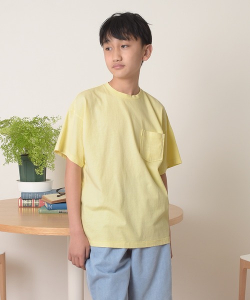GLAZOS（グラソス）の「製品染め・無地半袖ポケットロゴプリントTシャツ（Tシャツ/カットソー・キッズ・グリーン/チャコールグレー/ライトブルー/イエロー・140cm/170cm/150cm/160cm）」の4枚目の写真