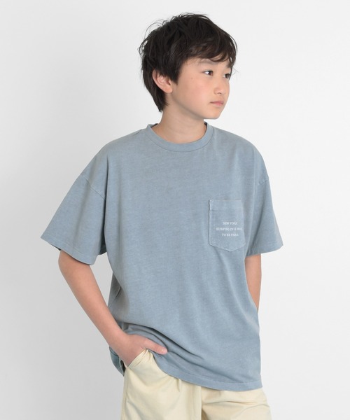 GLAZOS（グラソス）の「製品染め・無地半袖ポケットロゴプリントTシャツ（Tシャツ/カットソー・キッズ・グリーン/チャコールグレー/ライトブルー/イエロー・140cm/170cm/150cm/160cm）」の3枚目の写真