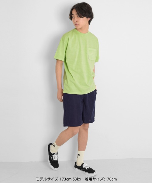 GLAZOS（グラソス）の「製品染め・無地半袖ポケットロゴプリントTシャツ（Tシャツ/カットソー・キッズ・グリーン/チャコールグレー/ライトブルー/イエロー・140cm/170cm/150cm/160cm）」の5枚目の写真